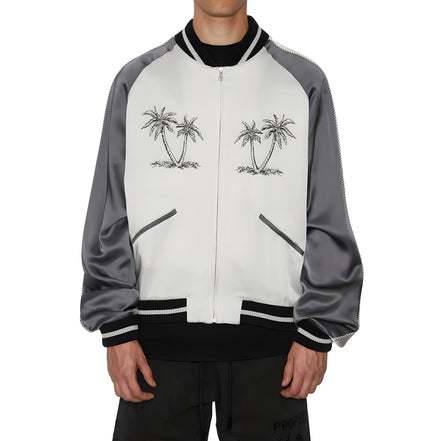 Palm Angels Grey Acetate Bomber Jacket