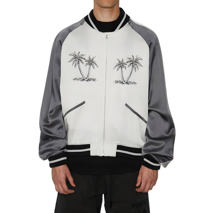 Jachetă bomber Palm Angels gri din acetat