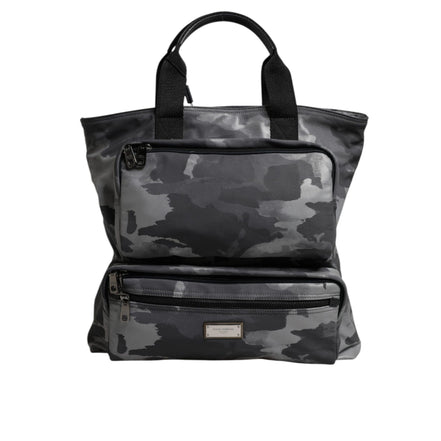 Geantă tote Dolce & Gabbana gri camuflaj din bumbac, cu multiple compartimente