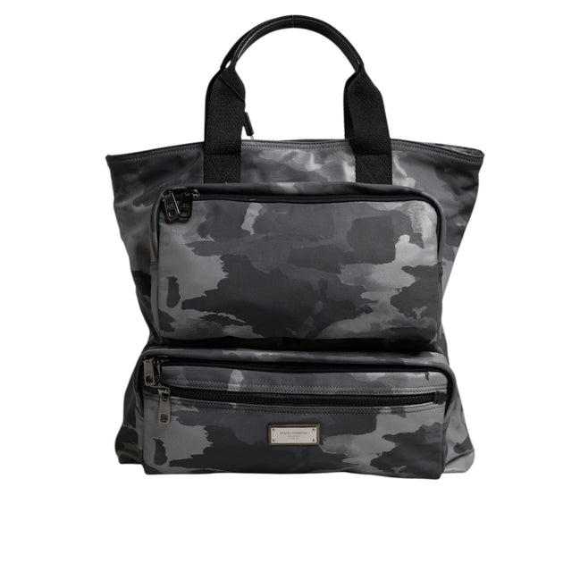Geantă tote Dolce & Gabbana gri camuflaj din bumbac, cu multiple compartimente