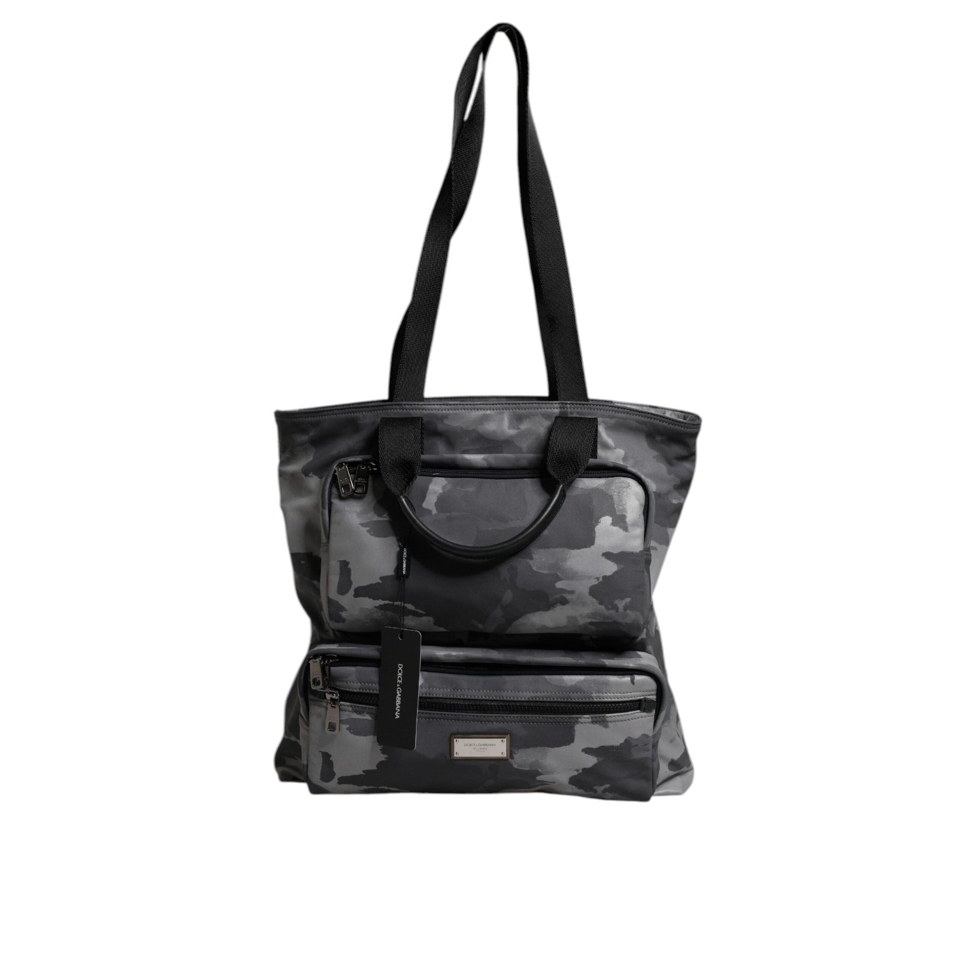 Geantă tote Dolce & Gabbana gri camuflaj din bumbac, cu multiple compartimente