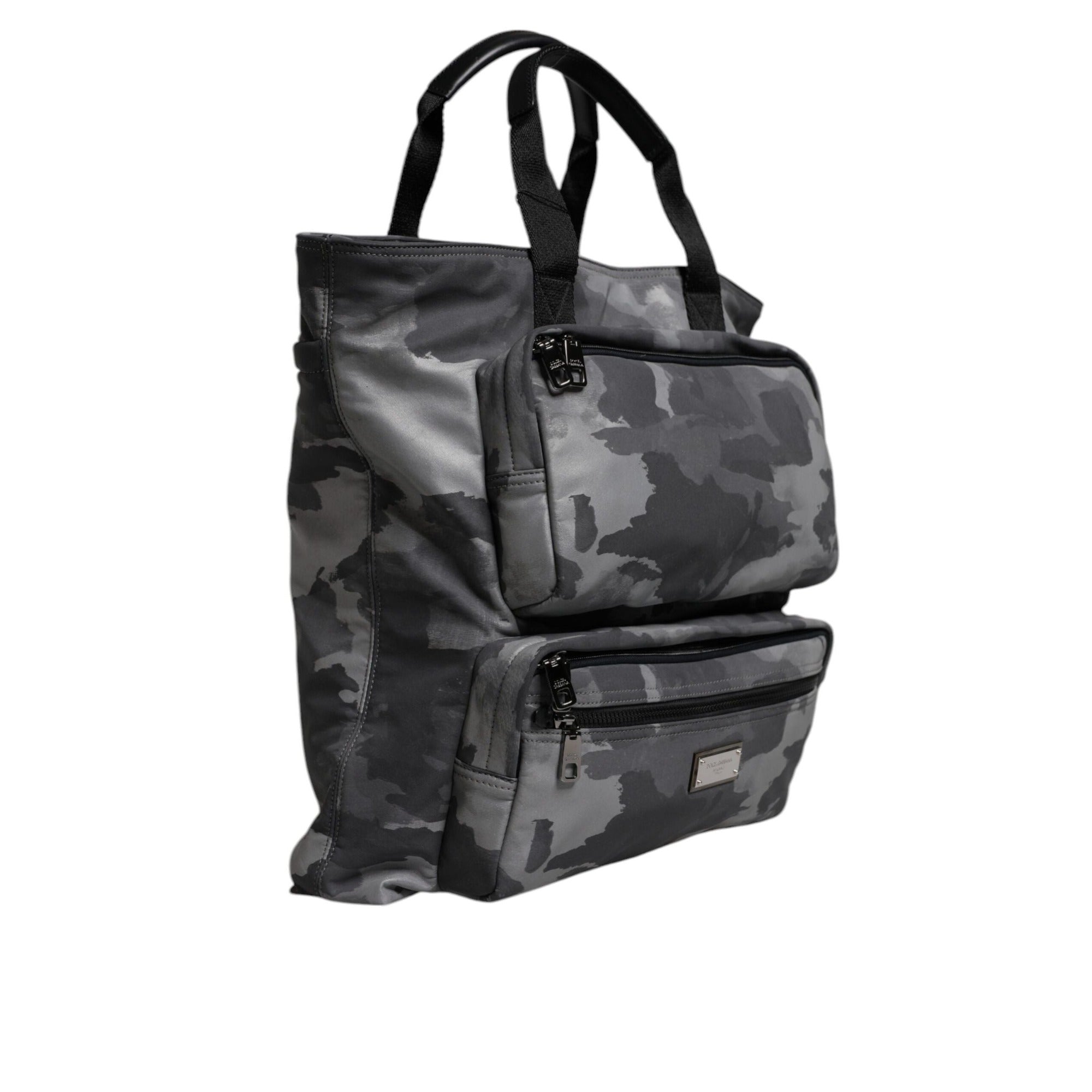 Geantă tote Dolce & Gabbana gri camuflaj din bumbac, cu multiple compartimente