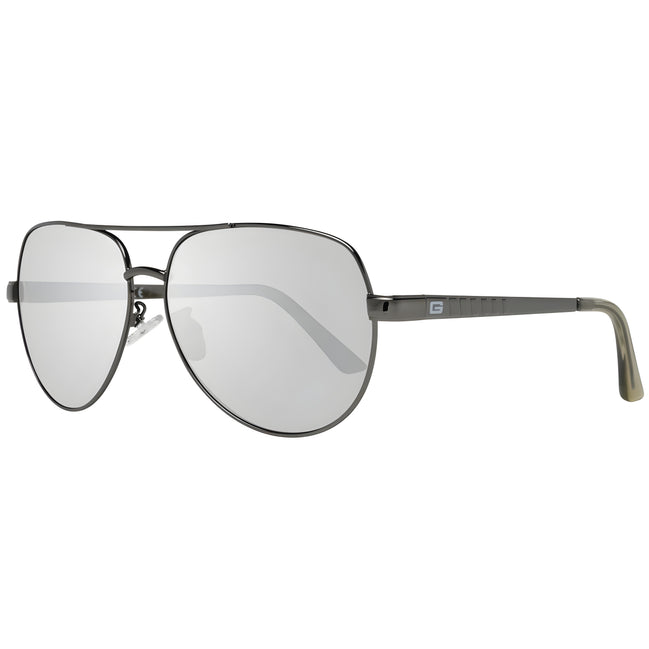 Silver aviator sunglasses with mirrored lenses and metal frame on white background