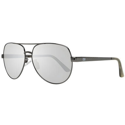 Silver aviator sunglasses with mirrored lenses and metal frame on white background