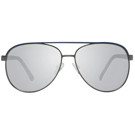 Silver aviator sunglasses with reflective lenses and thin metal frame