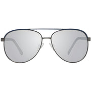 Silver aviator sunglasses with reflective lenses and thin metal frame