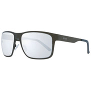 Men's rectangular black metal sunglasses with reflective lenses and Guess logo on the temple