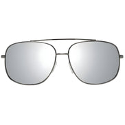 Silver mirrored aviator sunglasses with thin metal frame on white background
