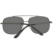 Black rectangular sunglasses with dark lenses and silver GUESS logo on temples