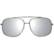 Silver mirrored aviator sunglasses with thin metal frame on white background