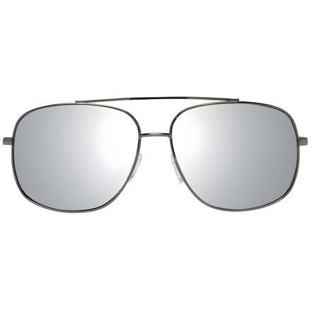 Silver mirrored aviator sunglasses with thin metal frame on white background