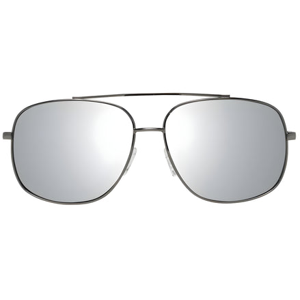 Silver mirrored aviator sunglasses with thin metal frame on white background