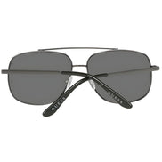 Black rectangular sunglasses with dark lenses and silver GUESS logo on temples