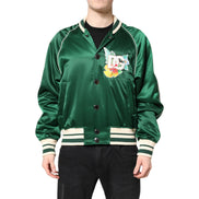 Geacă Bomber cu Fermoar Integral Dolce & Gabbana cu Logo DG Floral Verde