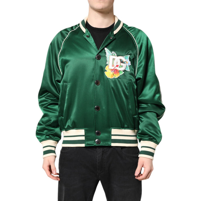 Geacă Bomber cu Fermoar Integral Dolce & Gabbana cu Logo DG Floral Verde