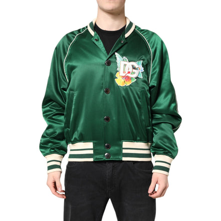 Geacă Bomber cu Fermoar Integral Dolce & Gabbana cu Logo DG Floral Verde