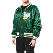 Geacă Bomber cu Fermoar Integral Dolce & Gabbana cu Logo DG Floral Verde