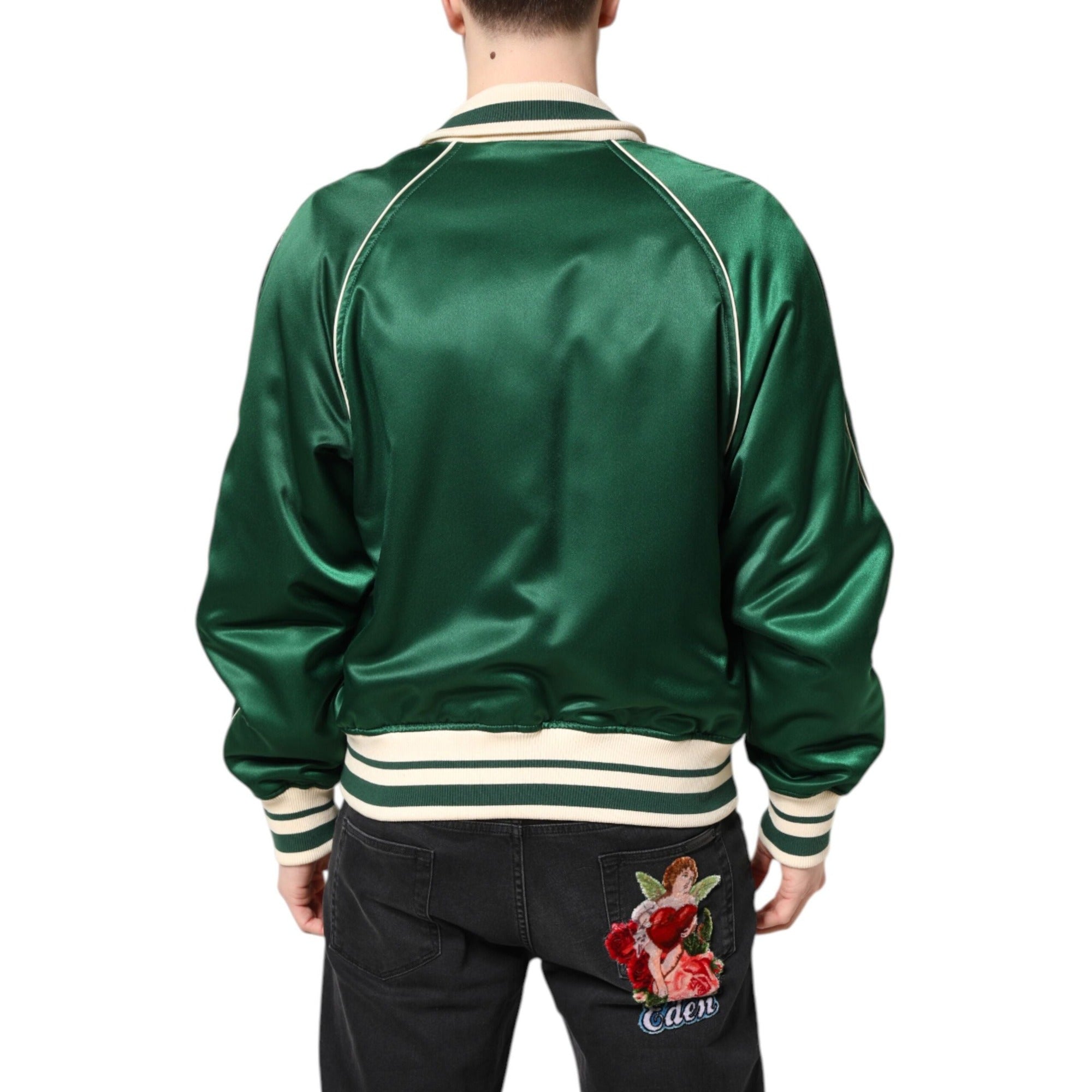 Geacă Bomber cu Fermoar Integral Dolce & Gabbana cu Logo DG Floral Verde