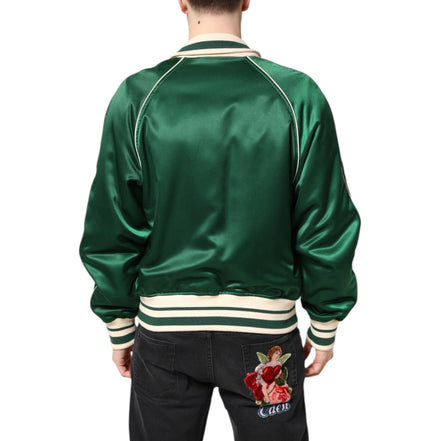 Geacă Bomber cu Fermoar Integral Dolce & Gabbana cu Logo DG Floral Verde