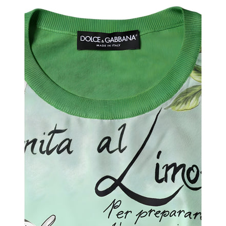 Dolce & Gabbana Green Silk Granita Al Limone Long Sleeves Sweater