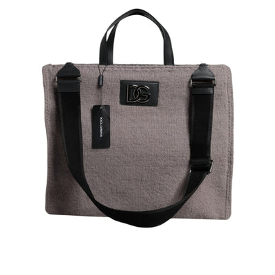 Geantă tote Dolce & Gabbana gri, din lână de alpacă, cu logo
