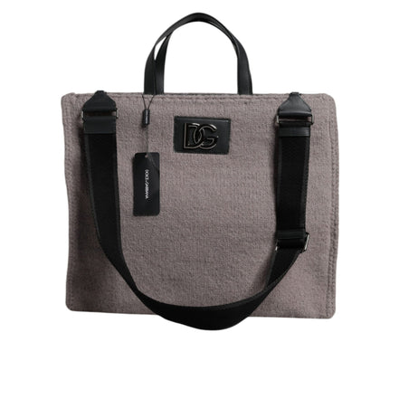 Geantă tote Dolce & Gabbana gri, din lână de alpacă, cu logo