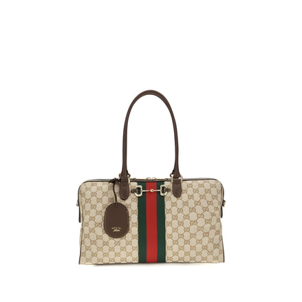 Geantă Gucci bej din material textil Horsebit Web