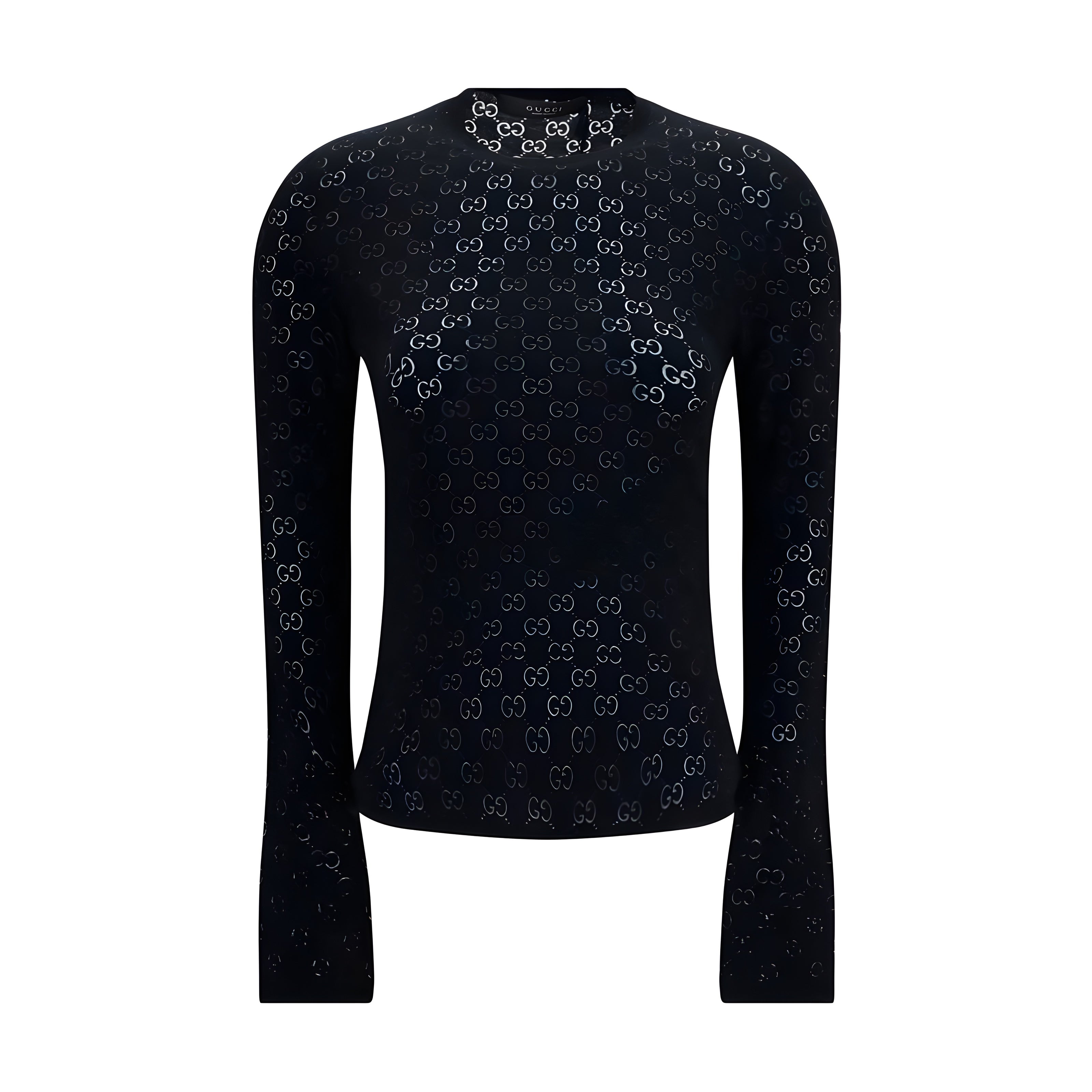 Tricou Gucci negru din bumbac, cu mânecă lungă