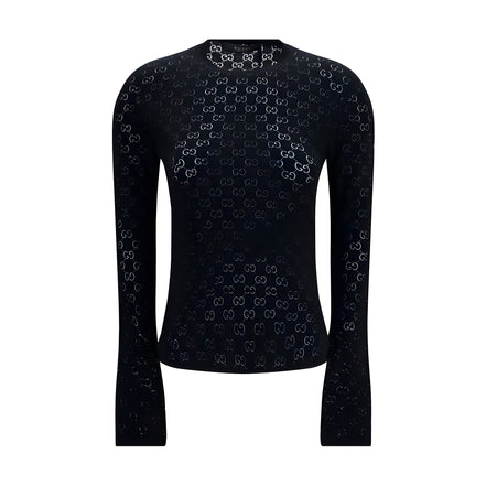 Tricou Gucci negru din bumbac, cu mânecă lungă