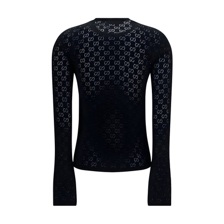 Tricou Gucci negru din bumbac, cu mânecă lungă