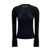 Tricou Gucci negru din bumbac, cu mânecă lungă