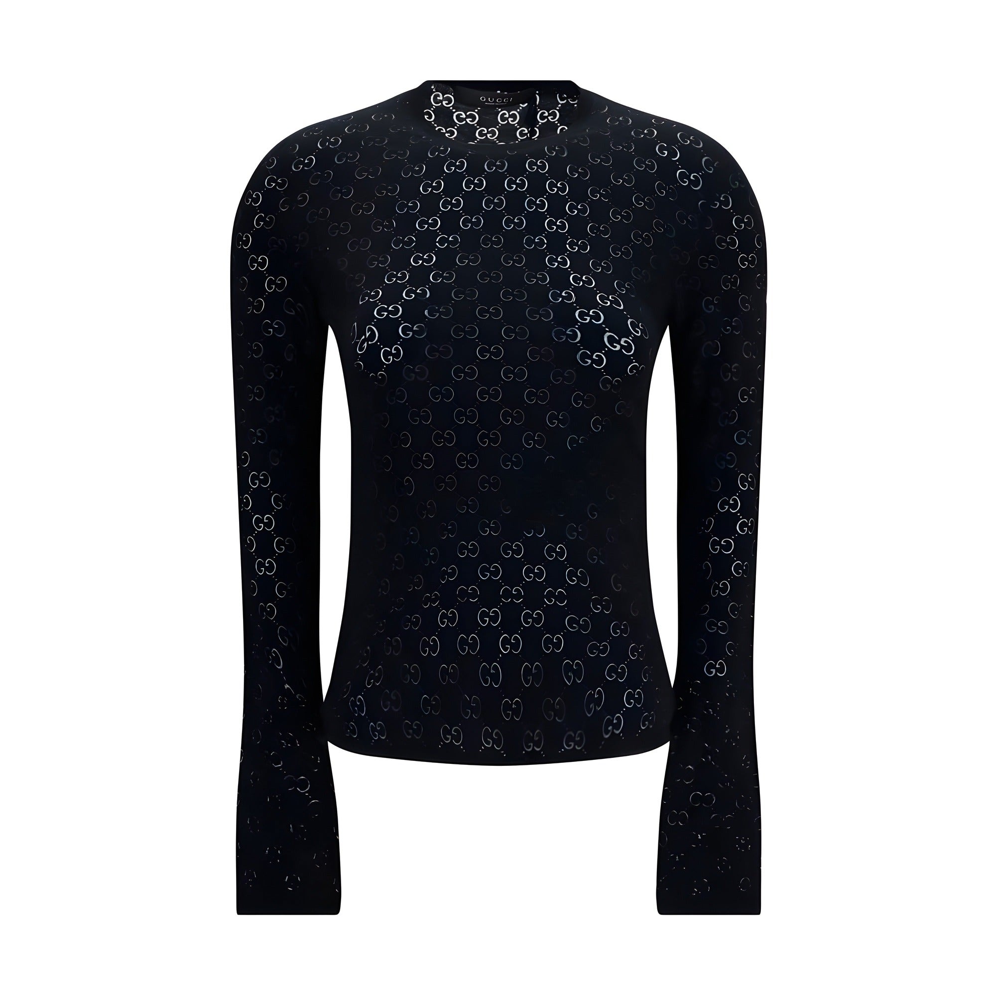 Tricou Gucci negru din bumbac, cu mânecă lungă