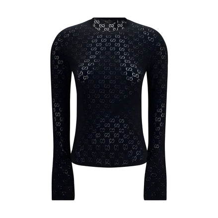 Tricou Gucci negru din bumbac, cu mânecă lungă