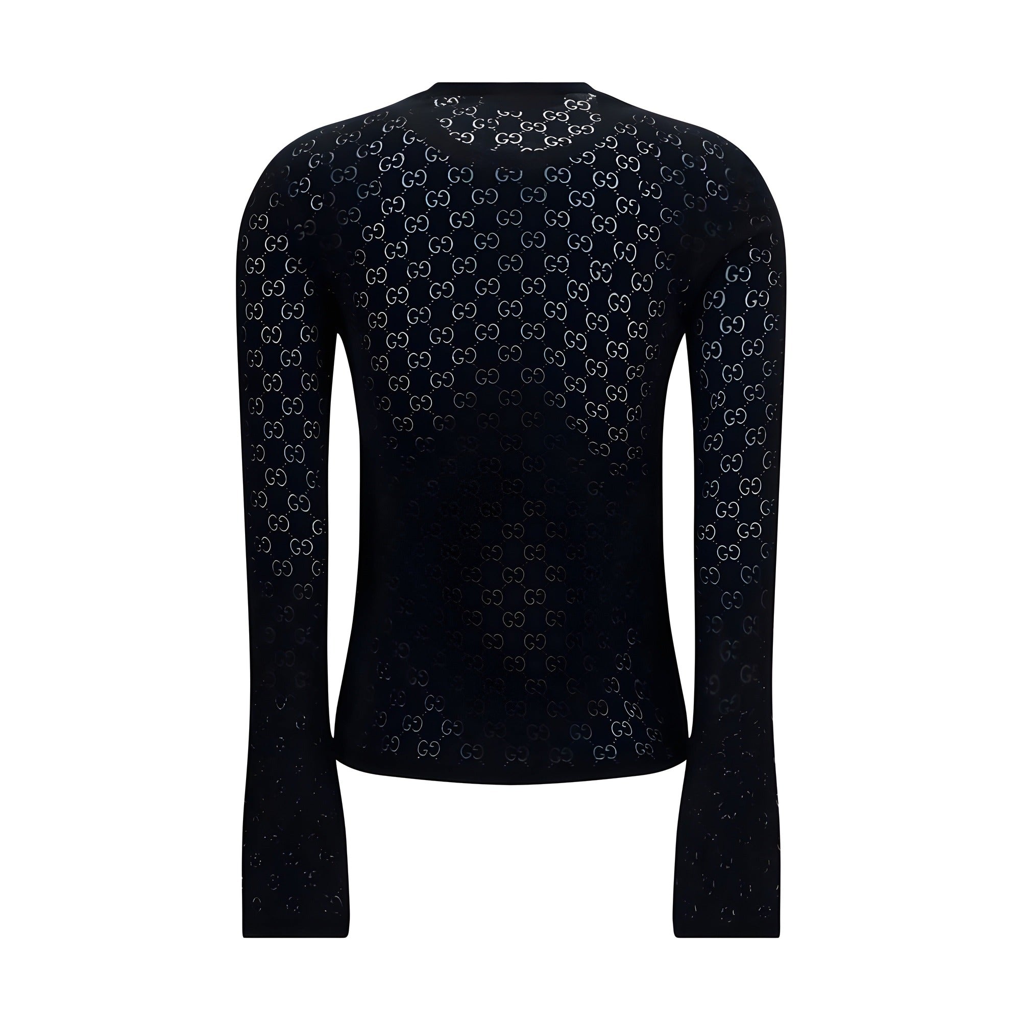 Tricou Gucci negru din bumbac, cu mânecă lungă