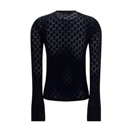 Tricou Gucci negru din bumbac, cu mânecă lungă