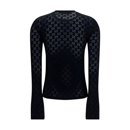 Tricou Gucci negru din bumbac, cu mânecă lungă