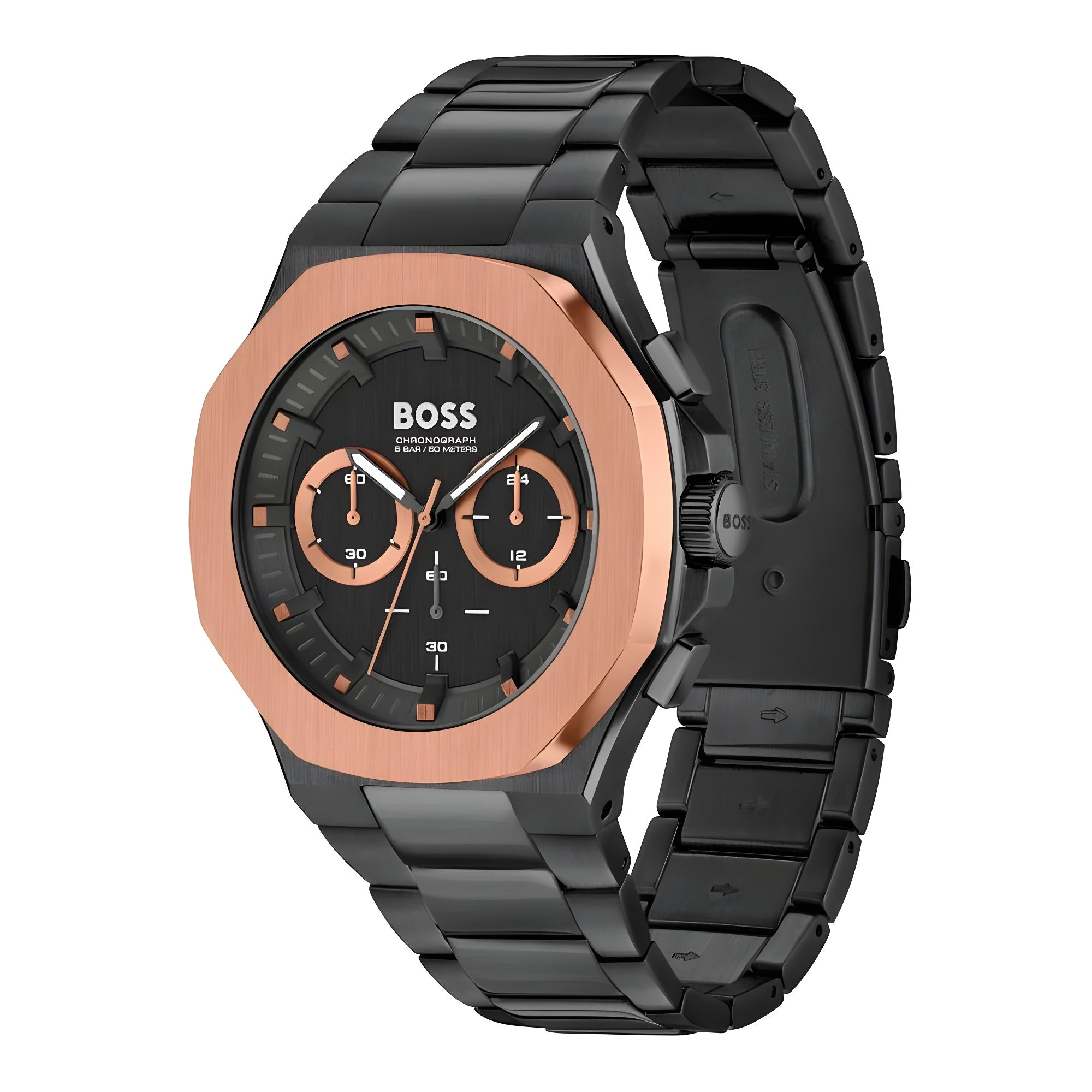 Ceas Hugo Boss negru din oțel inoxidabil cu brățară