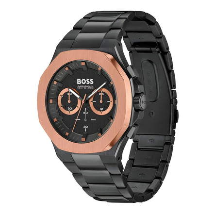 Ceas Hugo Boss negru din oțel inoxidabil cu brățară