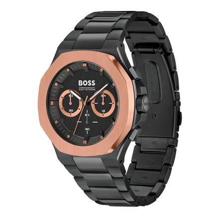 Ceas Hugo Boss negru din oțel inoxidabil cu brățară