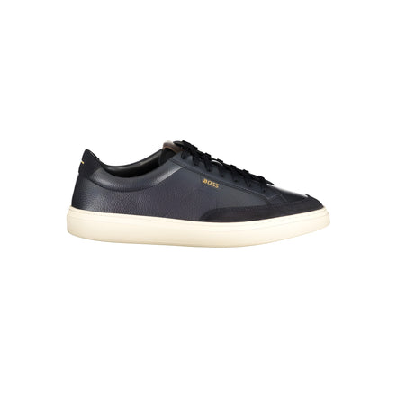 Sneakers Hugo Boss albaștri din piele cu detalii maro