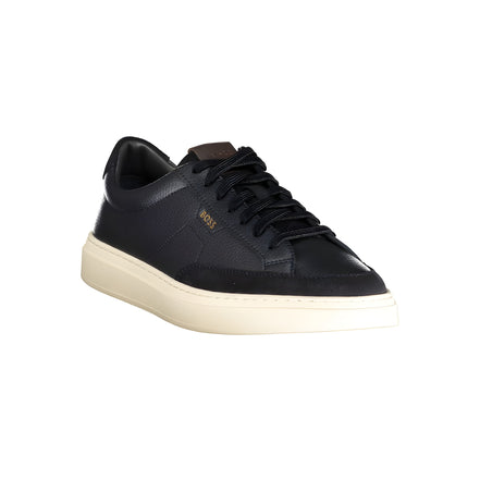 Sneakers Hugo Boss albaștri din piele cu detalii maro