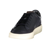 Sneakers Hugo Boss albaștri din piele cu detalii maro