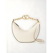 Valentino Garavani Ivory Leather Small Hobo Vlogo Shoulder Bag