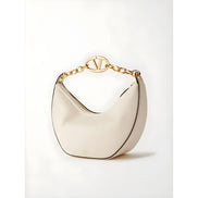 Valentino Garavani Ivory Leather Small Hobo Vlogo Shoulder Bag