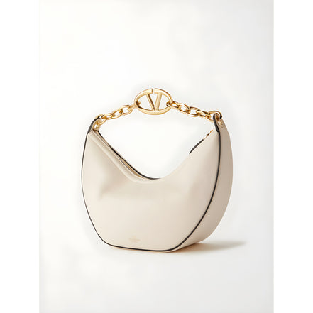 Valentino Garavani Ivory Leather Small Hobo Vlogo Shoulder Bag