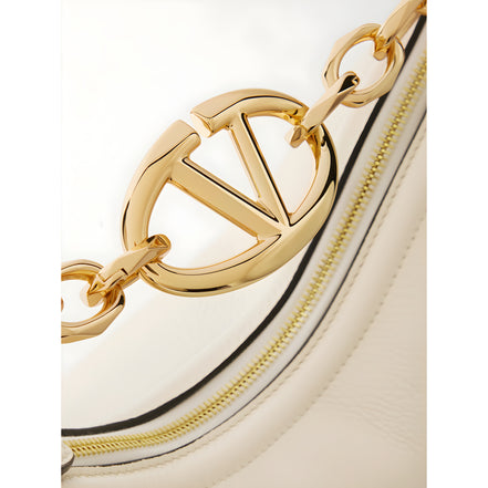 Valentino Garavani Ivory Leather Small Hobo Vlogo Shoulder Bag