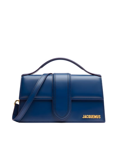 Geantă de mână Jacquemus bleumarin din piele Le Grand Bambino