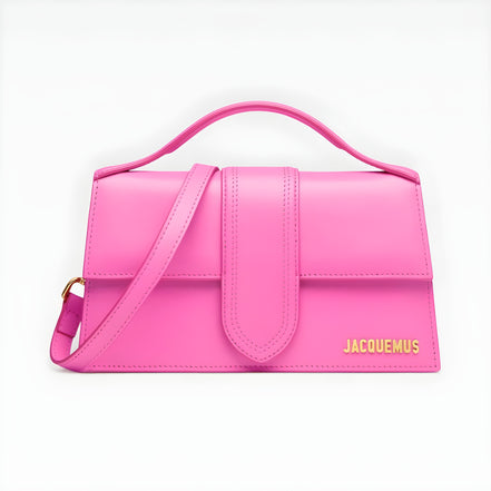 Geantă de mână Jacquemus Le Grand Bambino din piele neon roz