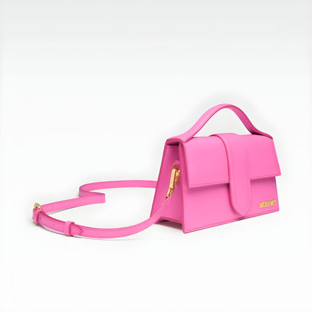 Geantă de mână Jacquemus Le Grand Bambino din piele neon roz
