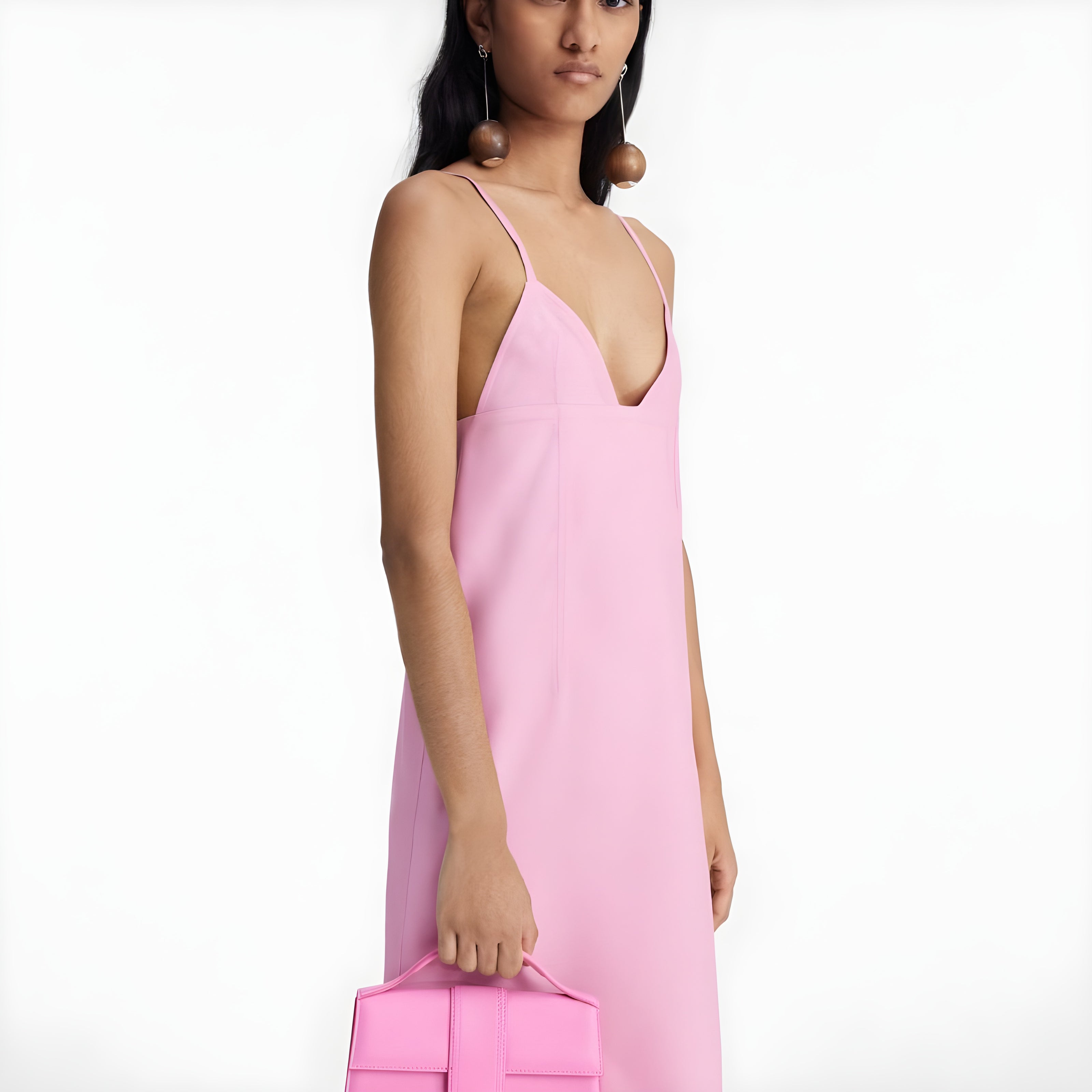 Geantă de mână Jacquemus Le Grand Bambino din piele neon roz